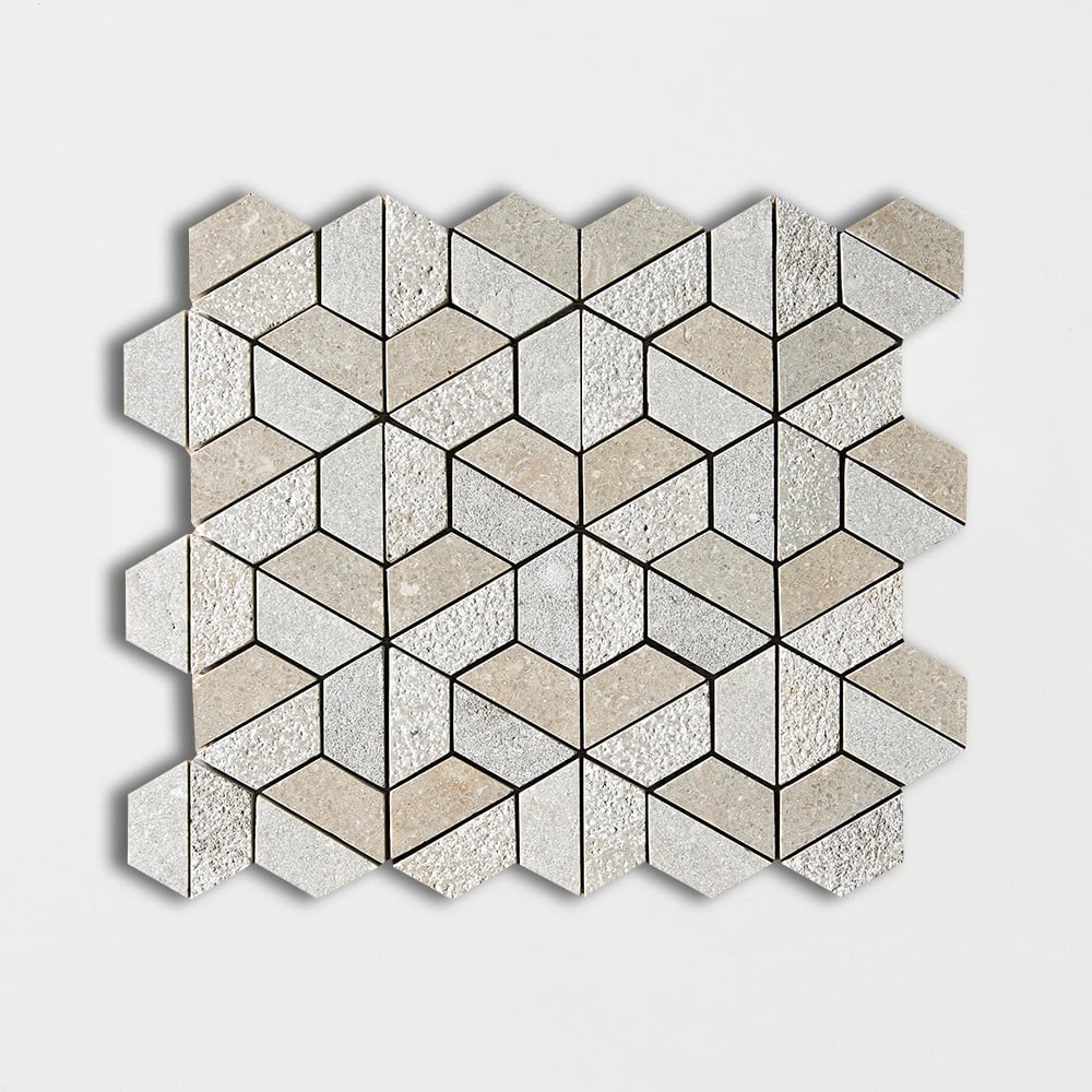 Seagrass Textured 3d Hexagon Limestone Mosaic