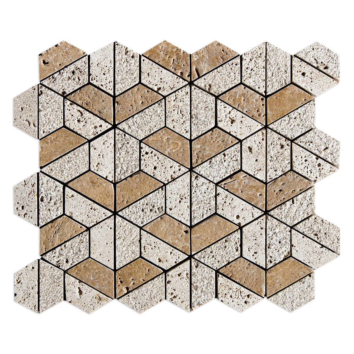Noce Textured 3d Hexagon Travertine Mosaic