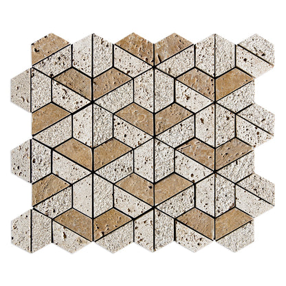Noce Textured 3d Hexagon Travertine Mosaic