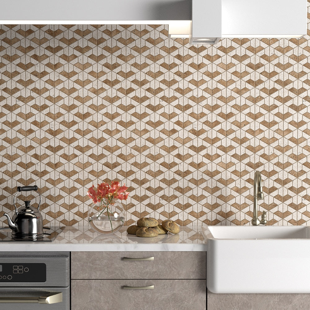 Noce Textured 3d Hexagon Travertine Mosaic