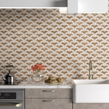 Noce Textured 3d Hexagon Travertine Mosaic