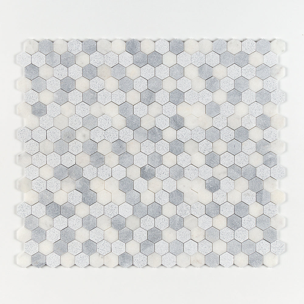 Bardiglio Light, Calacatta T Textured Hexagon 2 Marble Mosaic