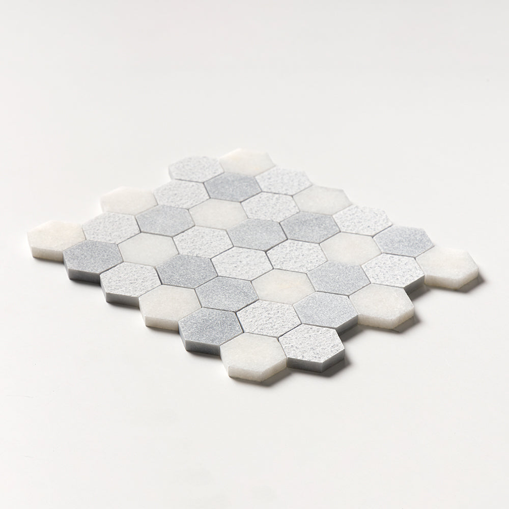 Bardiglio Light, Calacatta T Textured Hexagon 2 Marble Mosaic