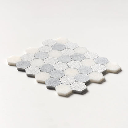 Bardiglio Light, Calacatta T Textured Hexagon 2 Marble Mosaic