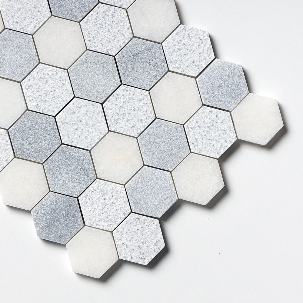 Bardiglio Light, Calacatta T Textured Hexagon 2 Marble Mosaic