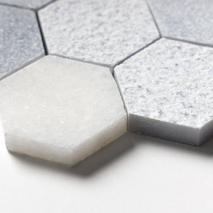 Bardiglio Light, Calacatta T Textured Hexagon 2 Marble Mosaic