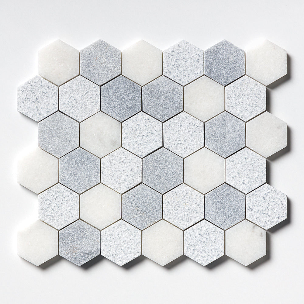 Bardiglio Light, Calacatta T Textured Hexagon 2 Marble Mosaic