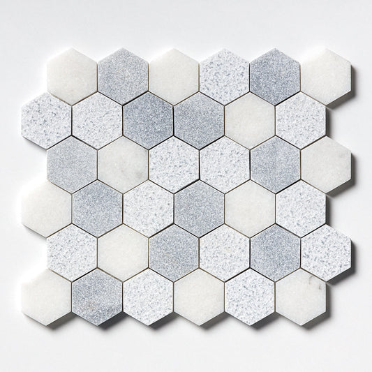 Bardiglio Light, Calacatta T Textured Hexagon 2 Marble Mosaic
