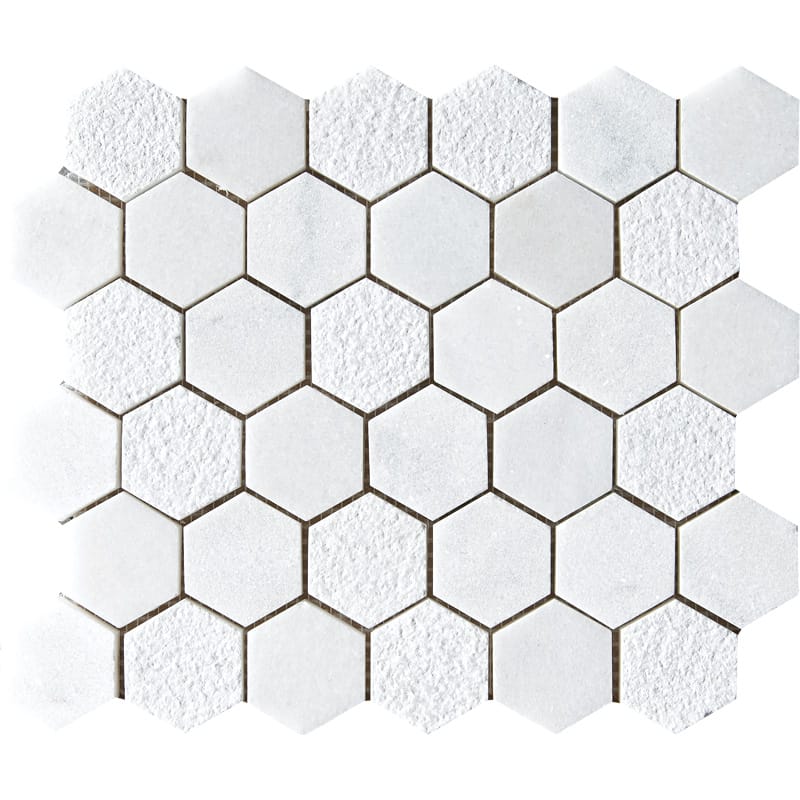 Calacatta T Textured Hexagon 2 Marble Mosaic