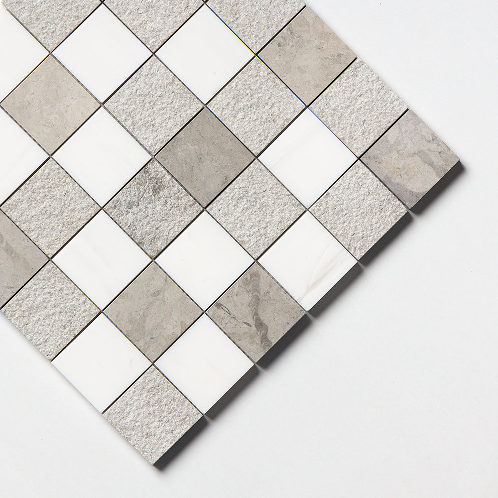 Bianco Dolomiti, Bianco Dolomiti, Thala Gray, Thala Gray Textured 2x2 Limestone Mosaic