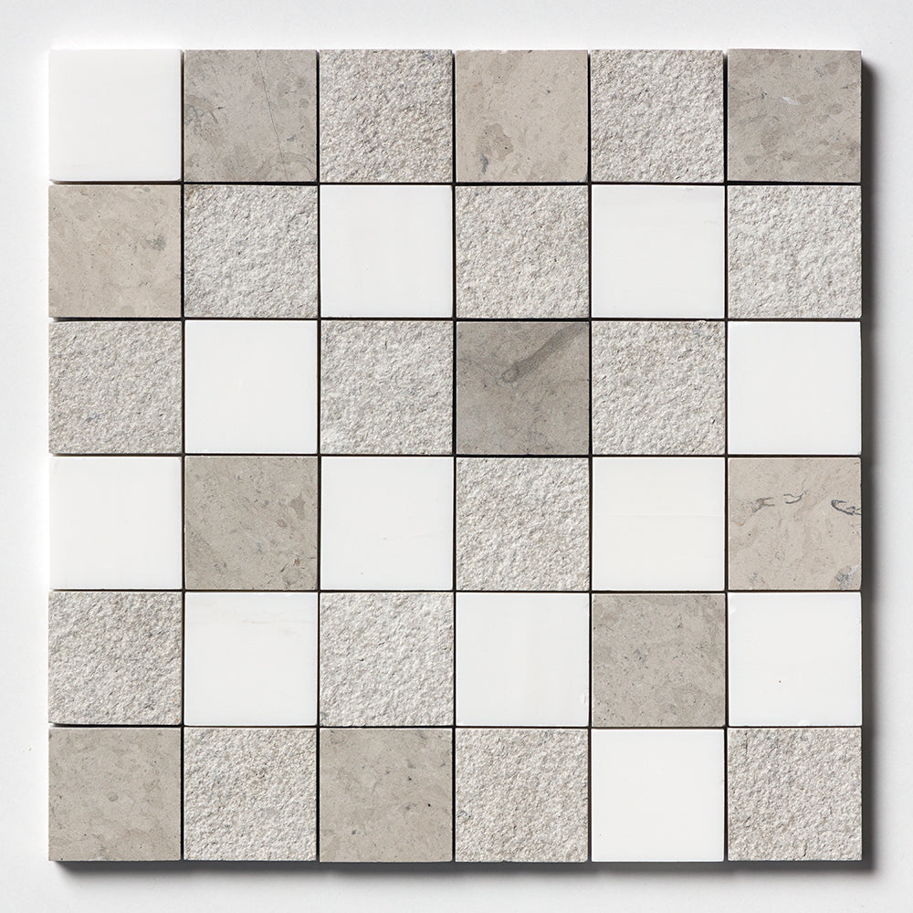 Bianco Dolomiti, Bianco Dolomiti, Thala Gray, Thala Gray Textured 2x2 Limestone Mosaic
