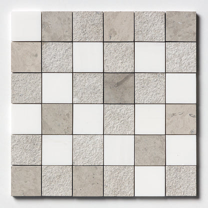 Bianco Dolomiti, Bianco Dolomiti, Thala Gray, Thala Gray Textured 2x2 Limestone Mosaic