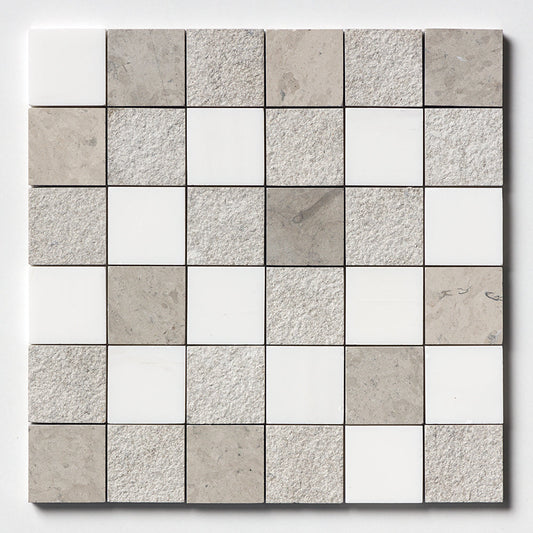 Bianco Dolomiti, Bianco Dolomiti, Thala Gray, Thala Gray Textured 2x2 Limestone Mosaic