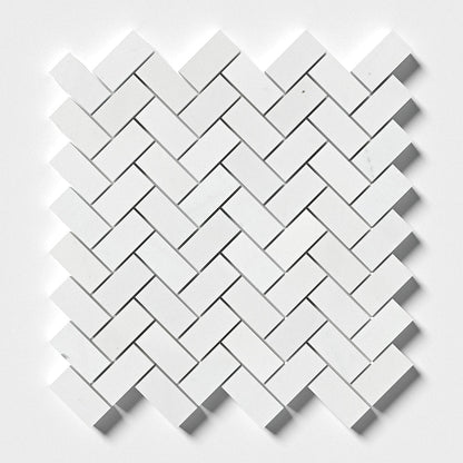 Alpina White Honed Herringbone Marble Mosaic