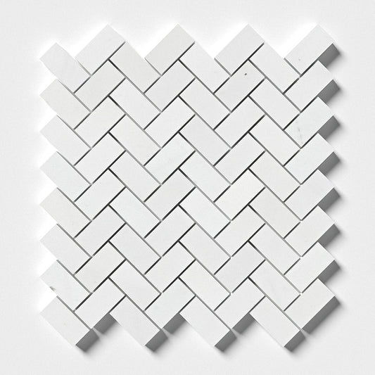 Alpina White Honed Herringbone Marble Mosaic
