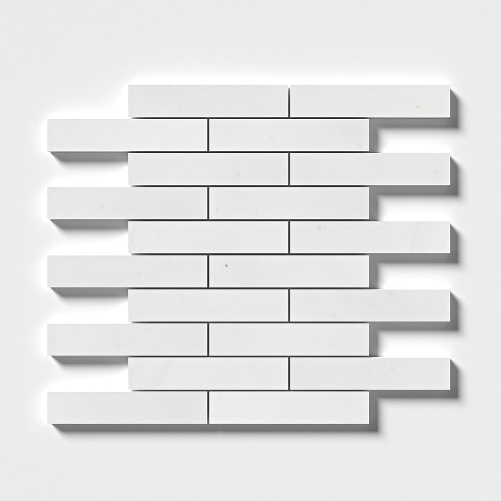 Alpina White Polished 1 1/4x6 Marble Mosaic