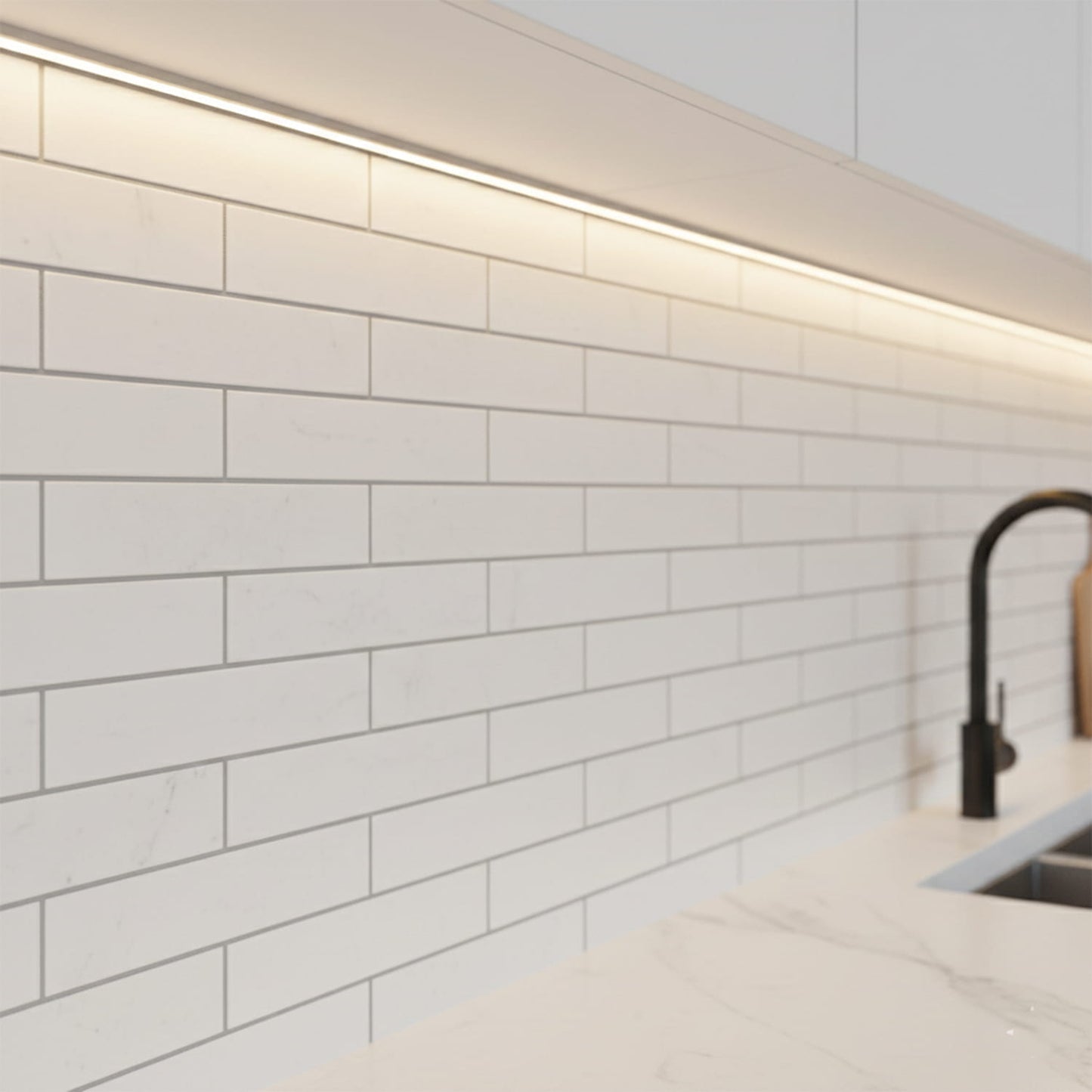 Alpina White Polished 1 1/4x6 Marble Mosaic