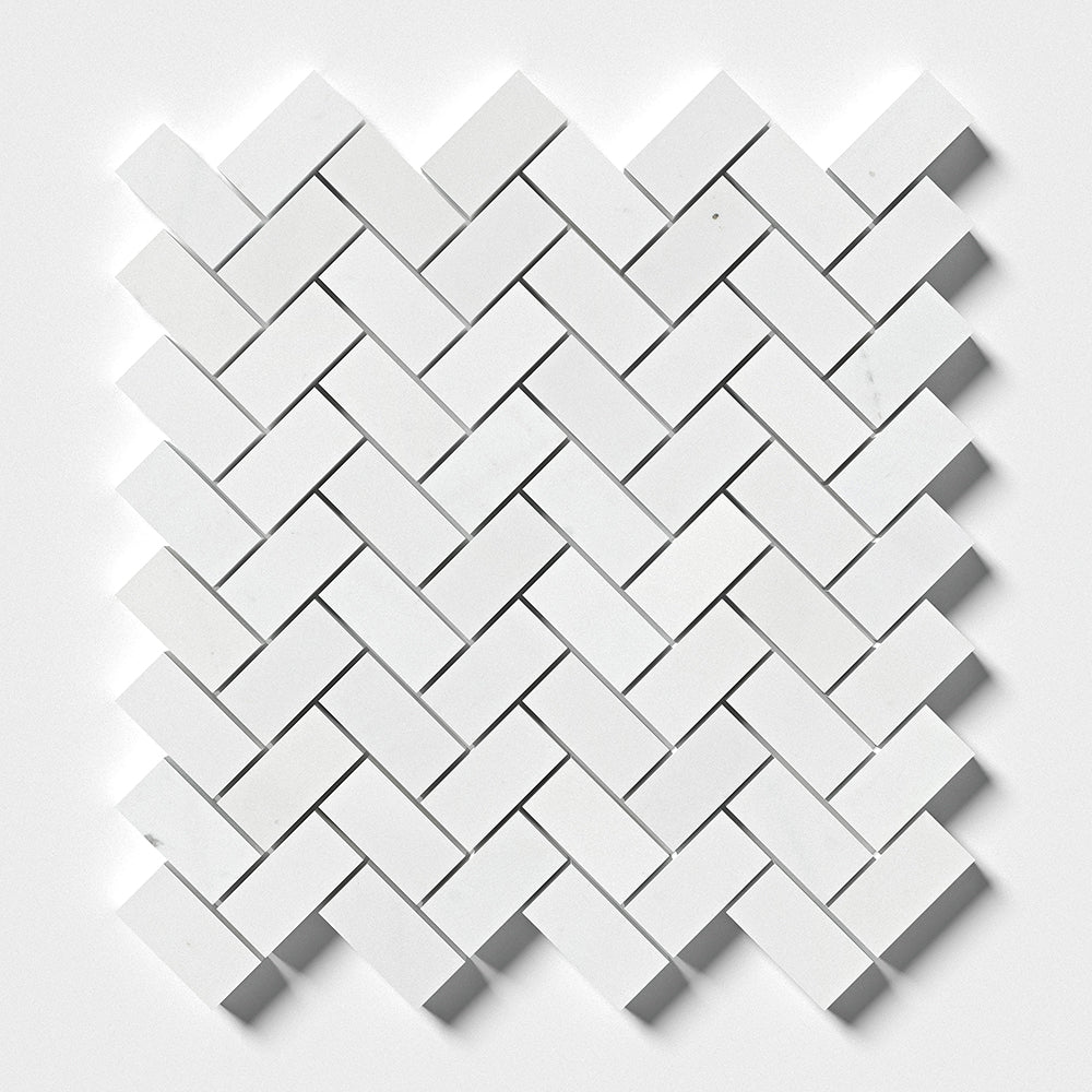 Alpina White Polished Herringbone Marble Mosaic