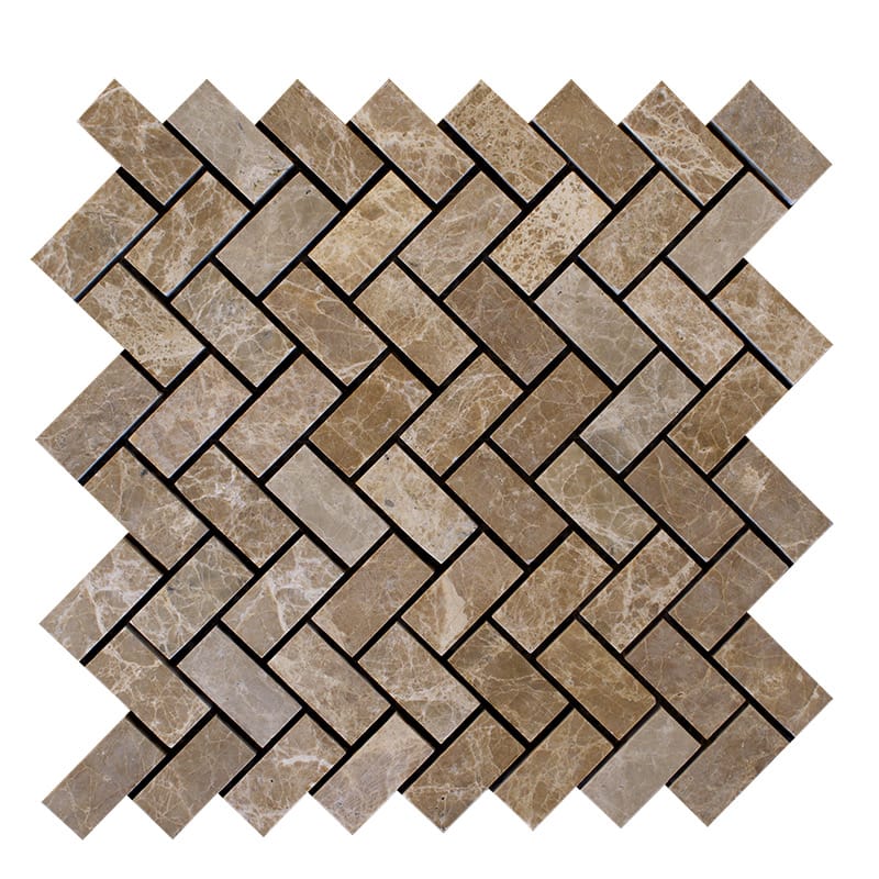 Emperador Light Polished Herringbone Marble Mosaic