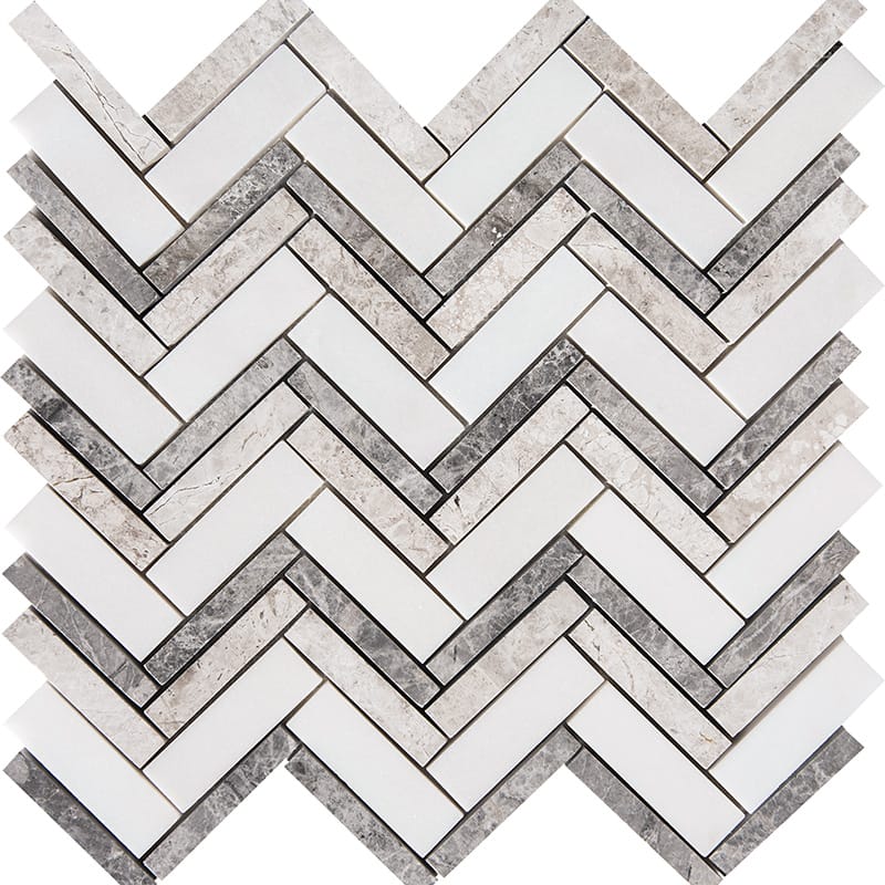 Granada Blend Polished Herringbone 1x3 Marble Mosaic