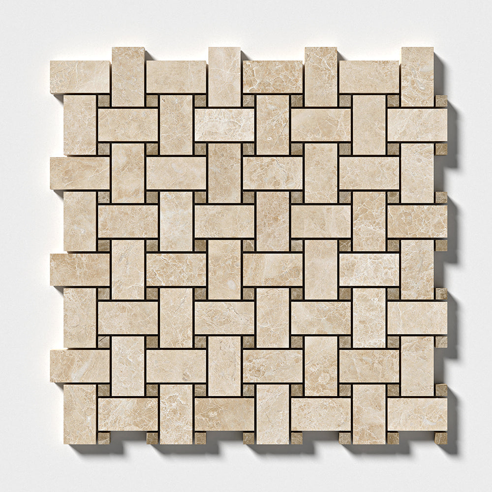 Delicate Beige Polished Basket Weave Marble Mosaic