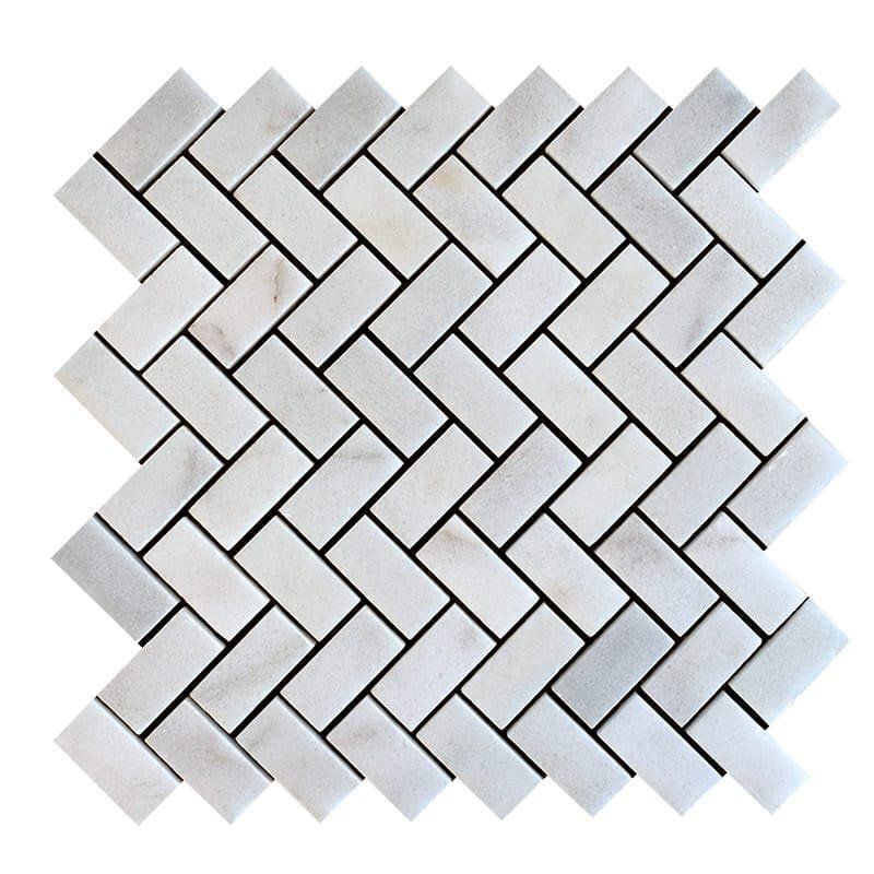 Carrara T Polished Herringbone Marble Mosaic