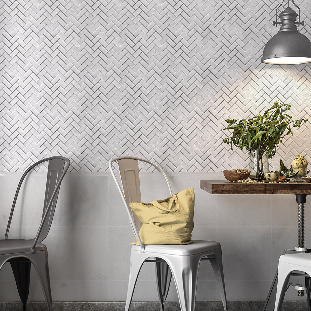 Carrara T Polished Herringbone Marble Mosaic