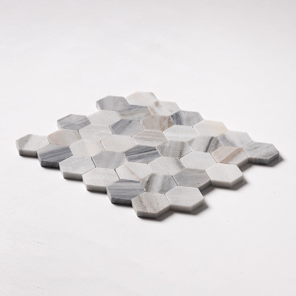 Silver Sky Polished Hexagon Marble Mosaic