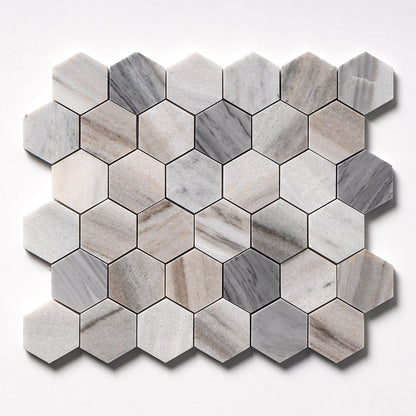 Silver Sky Polished Hexagon Marble Mosaic