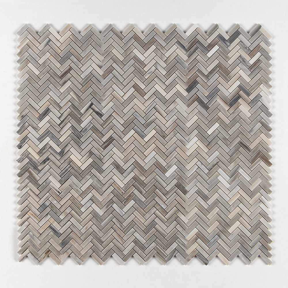 Silver Sky Polished Herringbone 5/8x2 Marble Mosaic