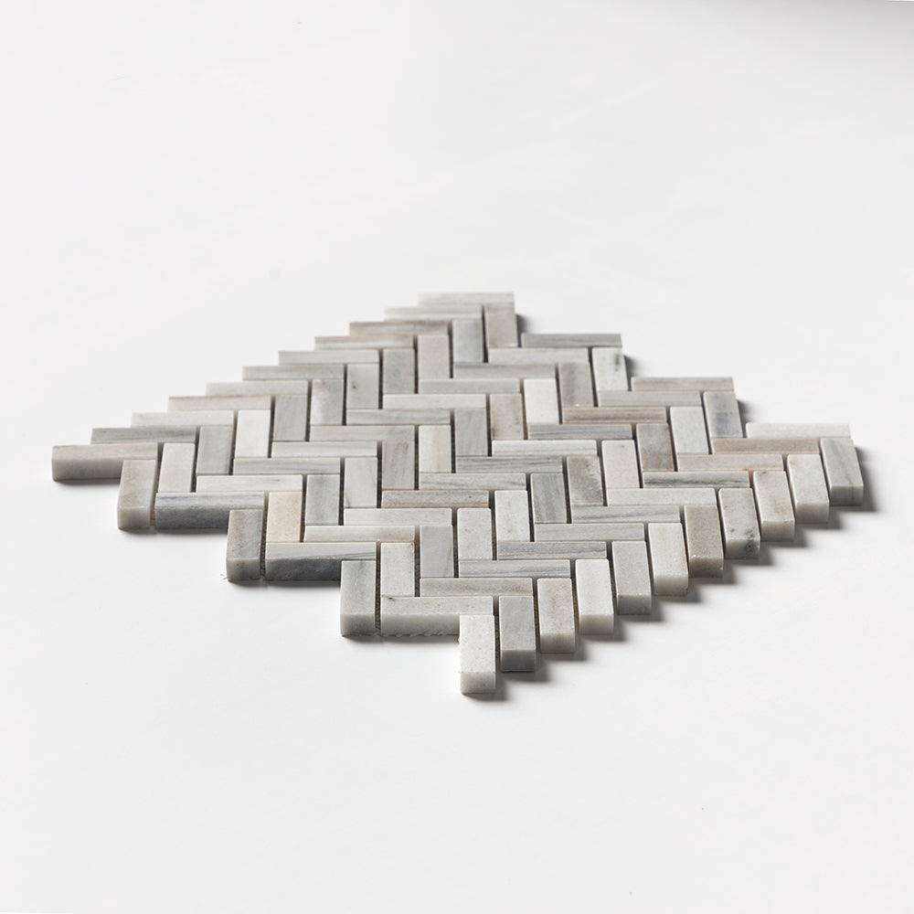 Silver Sky Polished Herringbone 5/8x2 Marble Mosaic