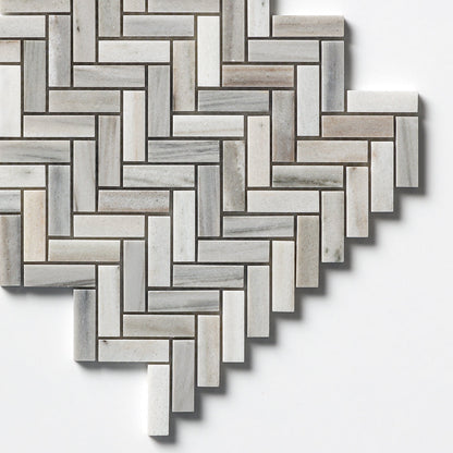 Silver Sky Polished Herringbone 5/8x2 Marble Mosaic