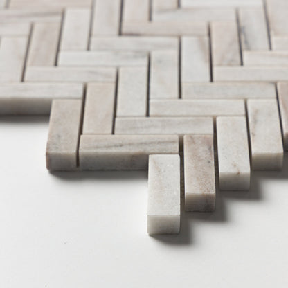 Silver Sky Polished Herringbone 5/8x2 Marble Mosaic