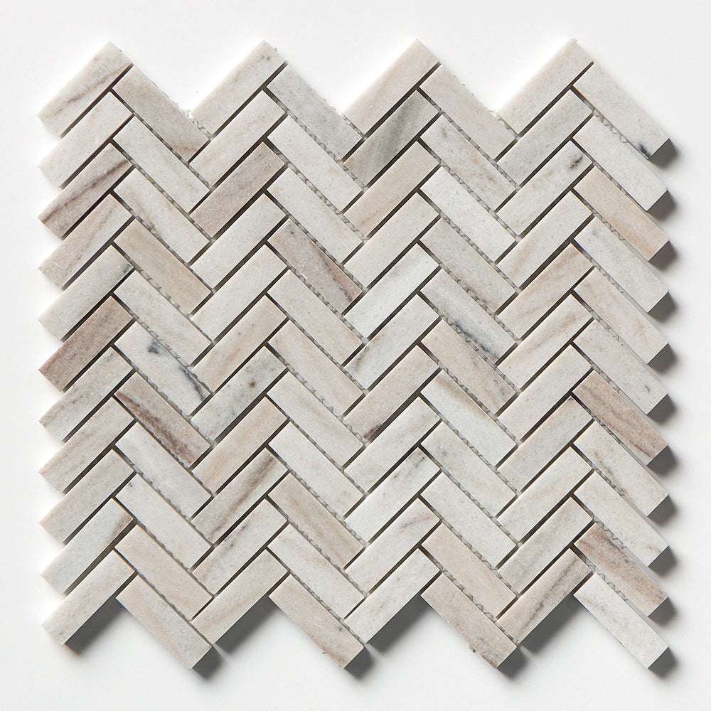 Silver Sky Polished Herringbone 5/8x2 Marble Mosaic