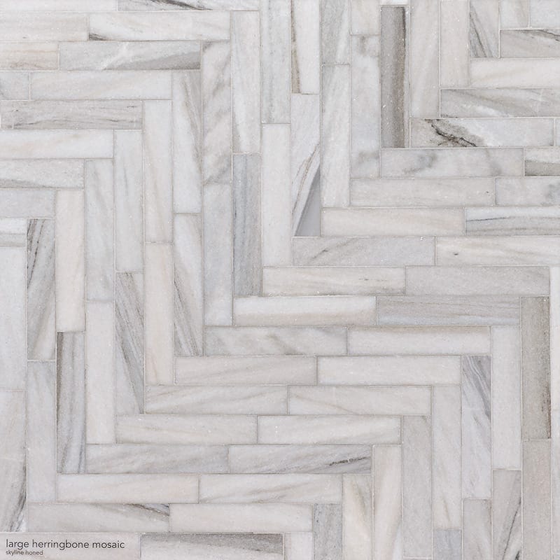 Silver Sky Polished Large Herringbone Marble Mosaic