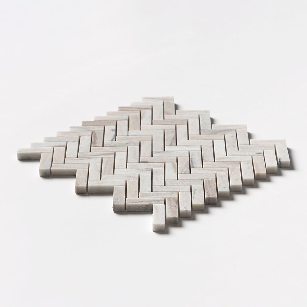 Silver Sky Honed Herringbone 5/8x2 Marble Mosaic