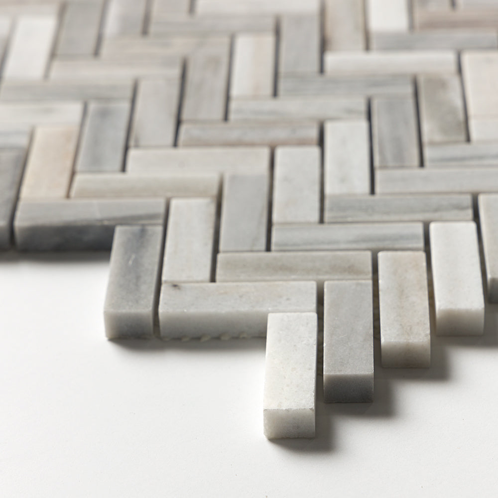 Silver Sky Honed Herringbone 5/8x2 Marble Mosaic