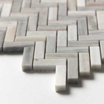 Silver Sky Honed Herringbone 5/8x2 Marble Mosaic