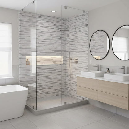 Silver Sky Honed Bamboo Marble Mosaic