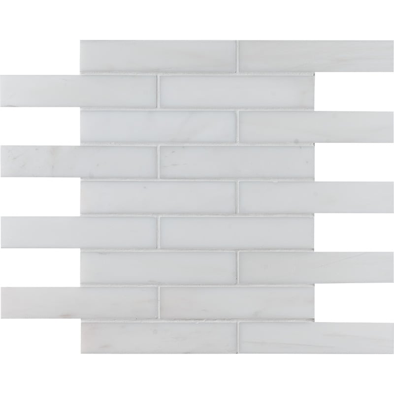 Snow White Honed Staggered Joint Marble Mosaic