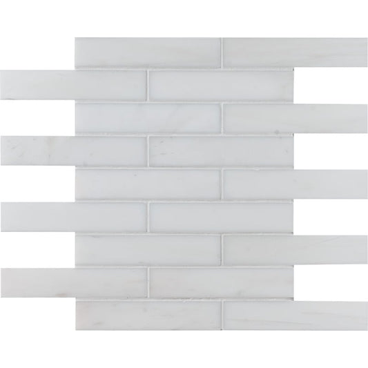 Snow White Honed Staggered Joint Marble Mosaic