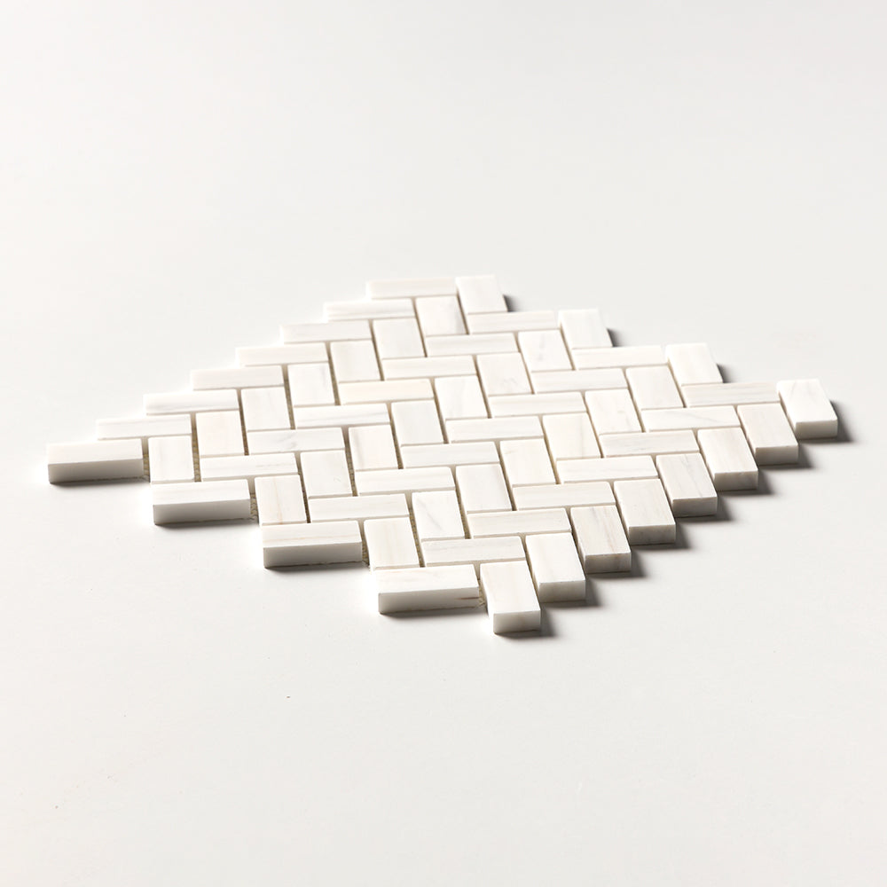 Bianco Dolomiti Honed Herringbone Marble Mosaic