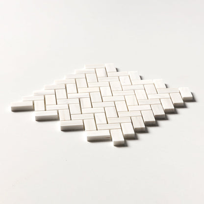 Bianco Dolomiti Honed Herringbone Marble Mosaic