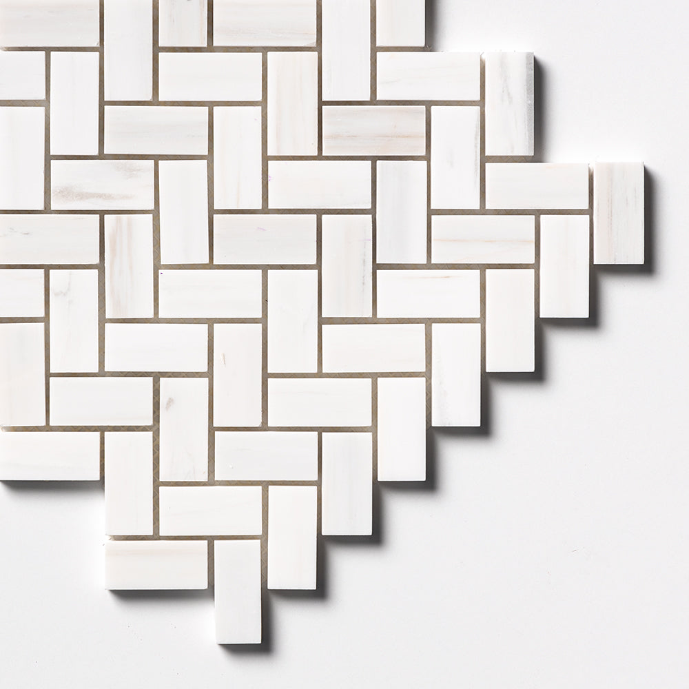 Bianco Dolomiti Honed Herringbone Marble Mosaic