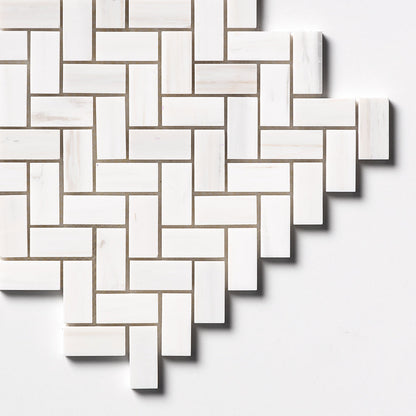 Bianco Dolomiti Honed Herringbone Marble Mosaic