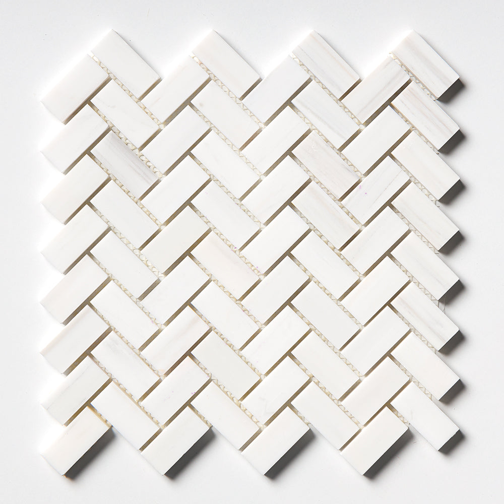 Bianco Dolomiti Honed Herringbone Marble Mosaic