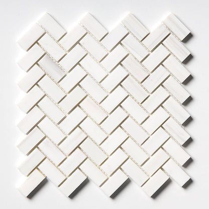 Bianco Dolomiti Honed Herringbone Marble Mosaic