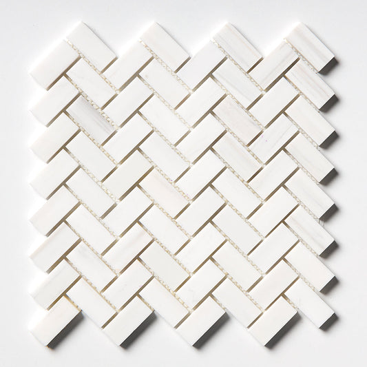 Bianco Dolomiti Honed Herringbone Marble Mosaic