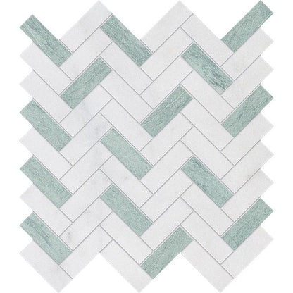 Verde, Calacatta T Fine Textured Herringbone Marble Mosaic