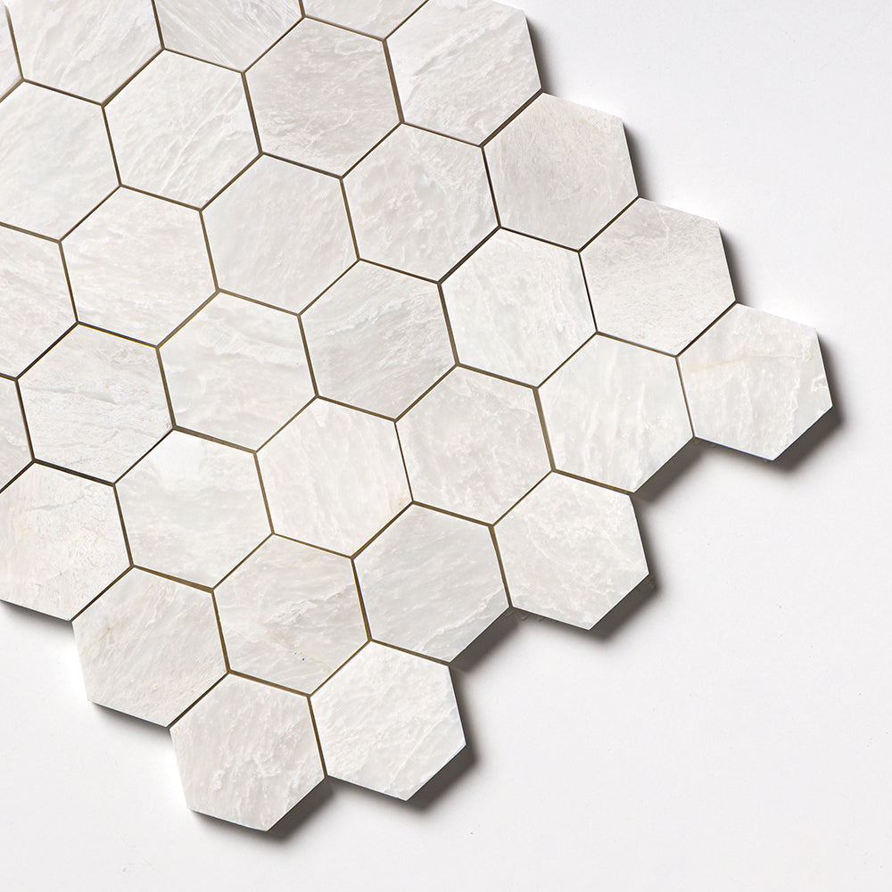 Siberian White Polished Hexagon Marble Mosaic